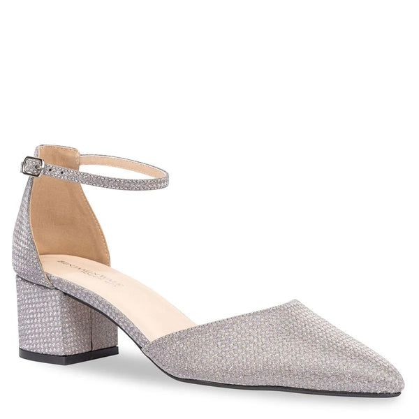 dyeables Tegan Silver Shimmer Low Block Heel Closed Toe Pumps Shoes