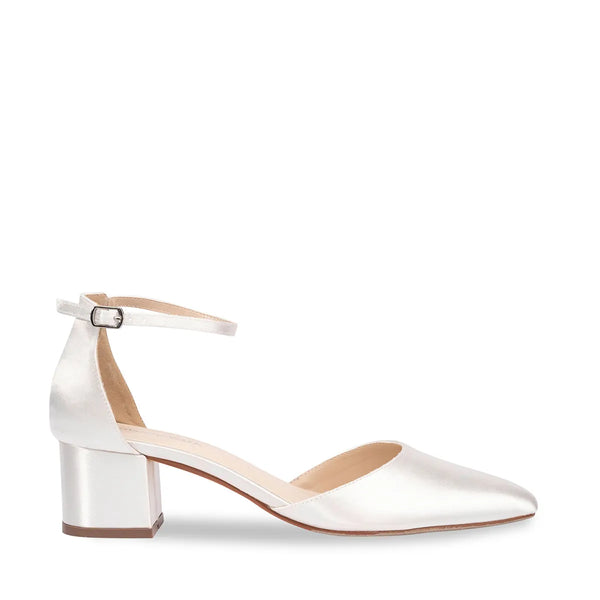 Dyeables Tegan White Shimmer Low Block Heel Closed Toe Pumps Shoes