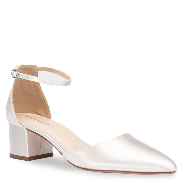 dyeables Tegan White Shimmer Low Block Heel Closed Toe Pumps Shoes