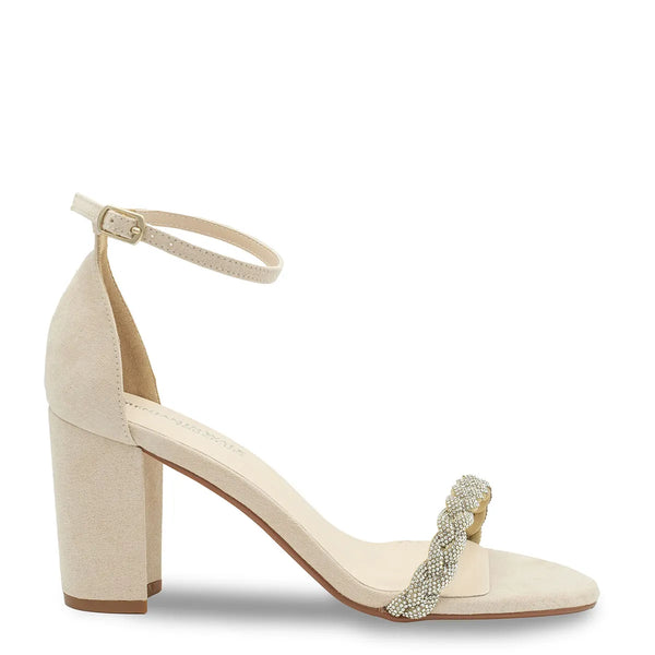 Dyeables Whitney Beige Imitation Suede Block Heel Sandals With Braided Strap Shoes