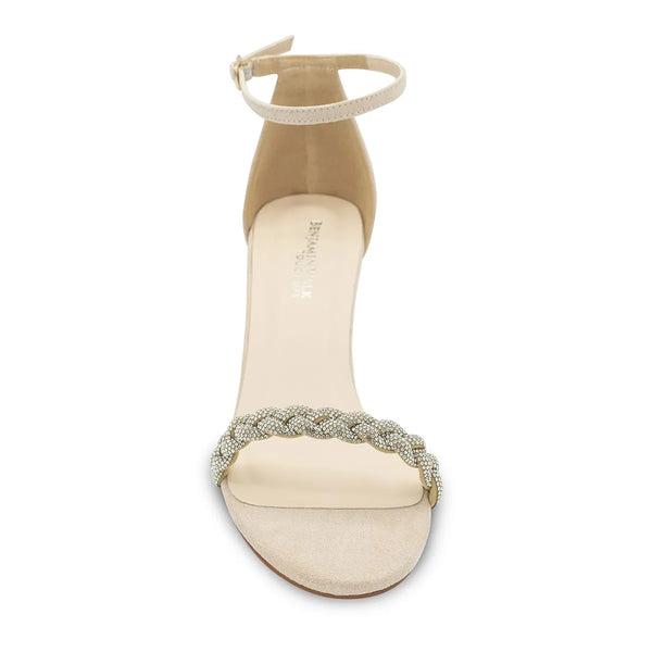 Dyeables Whitney Beige Imitation Suede Block Heel Sandals With Braided Strap Shoes