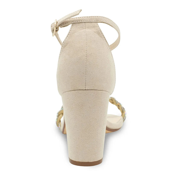 Dyeables Whitney Beige Imitation Suede Block Heel Sandals With Braided Strap Shoes