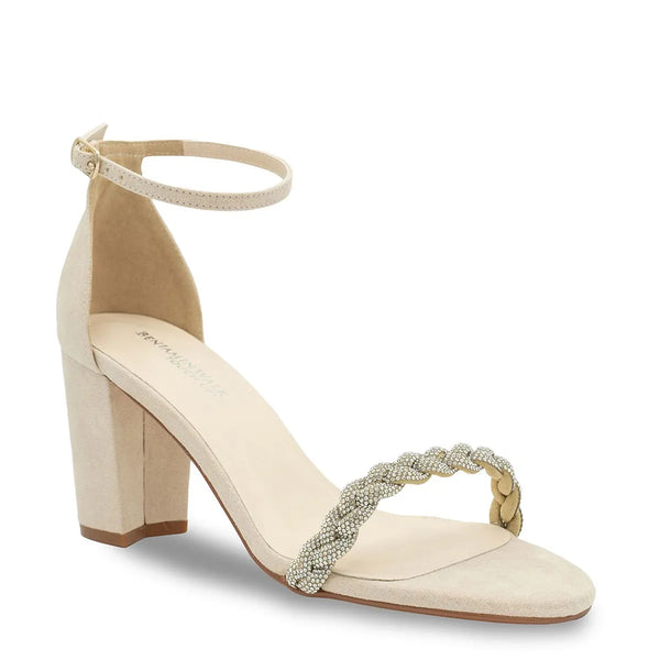 dyeables Whitney Beige Imitation Suede Block Heel Sandals With Braided Strap Shoes