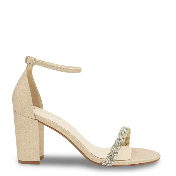 Dyeables Whitney Champagne Glitter Block Heel Sandals With Braided Strap Shoes