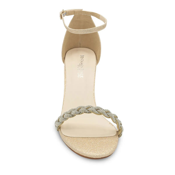 Dyeables Whitney Champagne Glitter Block Heel Sandals With Braided Strap Shoes