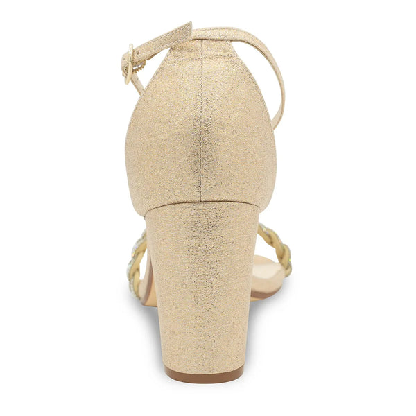 Dyeables Whitney Champagne Glitter Block Heel Sandals With Braided Strap Shoes