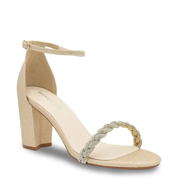 dyeables Whitney Champagne Glitter Block Heel Sandals With Braided Strap Shoes
