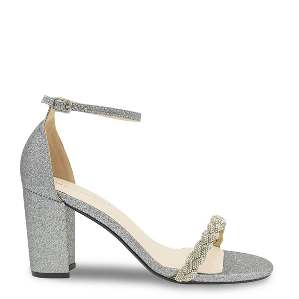 Dyeables Whitney Pewter Glitter Block Heel Sandals With Braided Strap Shoes