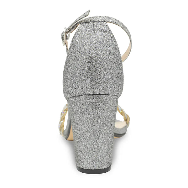 Dyeables Whitney Pewter Glitter Block Heel Sandals With Braided Strap Shoes
