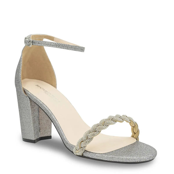 dyeables Whitney Pewter Glitter Block Heel Sandals With Braided Strap Shoes