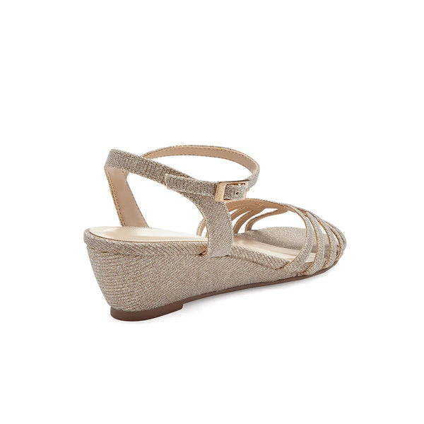 Dyeables Winslow Champagne Glitter Low Wedge Sandals Shoes