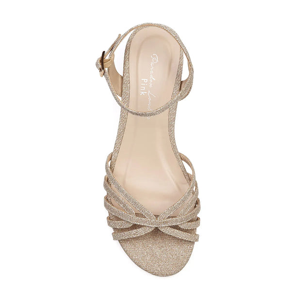 Dyeables Winslow Champagne Glitter Low Wedge Sandals Shoes