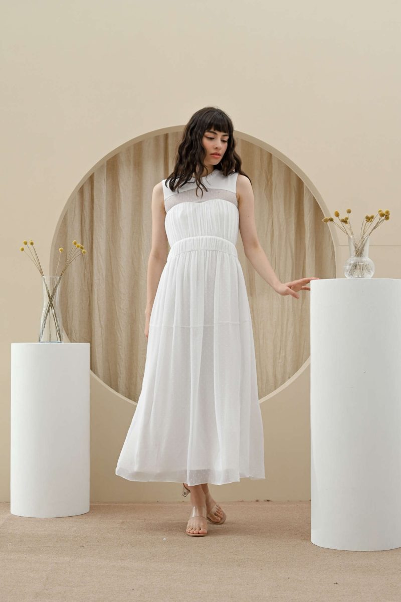 e vee Aster Chiffon Polkadot Dress