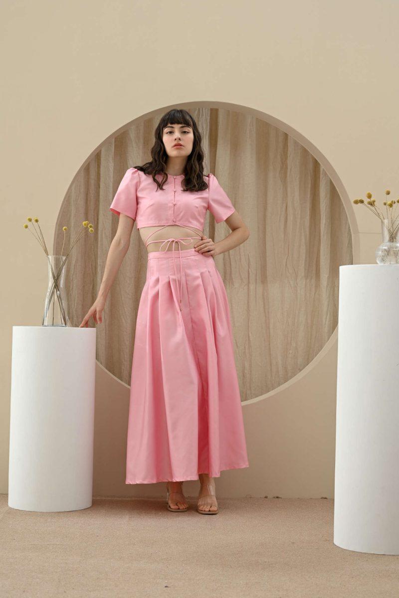 E Vee Colliope Set Dress And Pleat Skirt In Pink