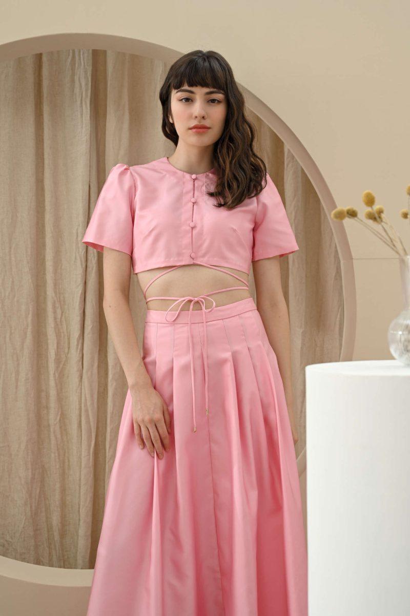 E Vee Colliope Set Dress And Pleat Skirt In Pink