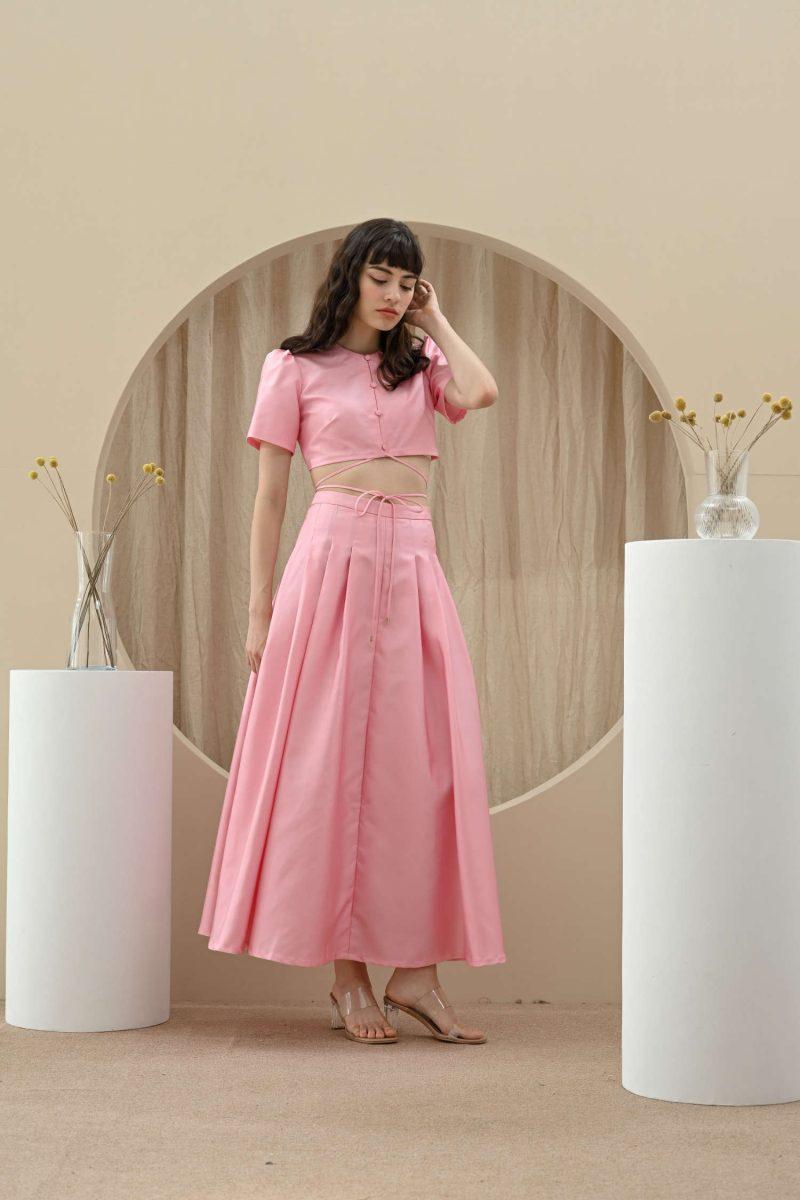 e vee Colliope Set Dress and Pleat Skirt in Pink