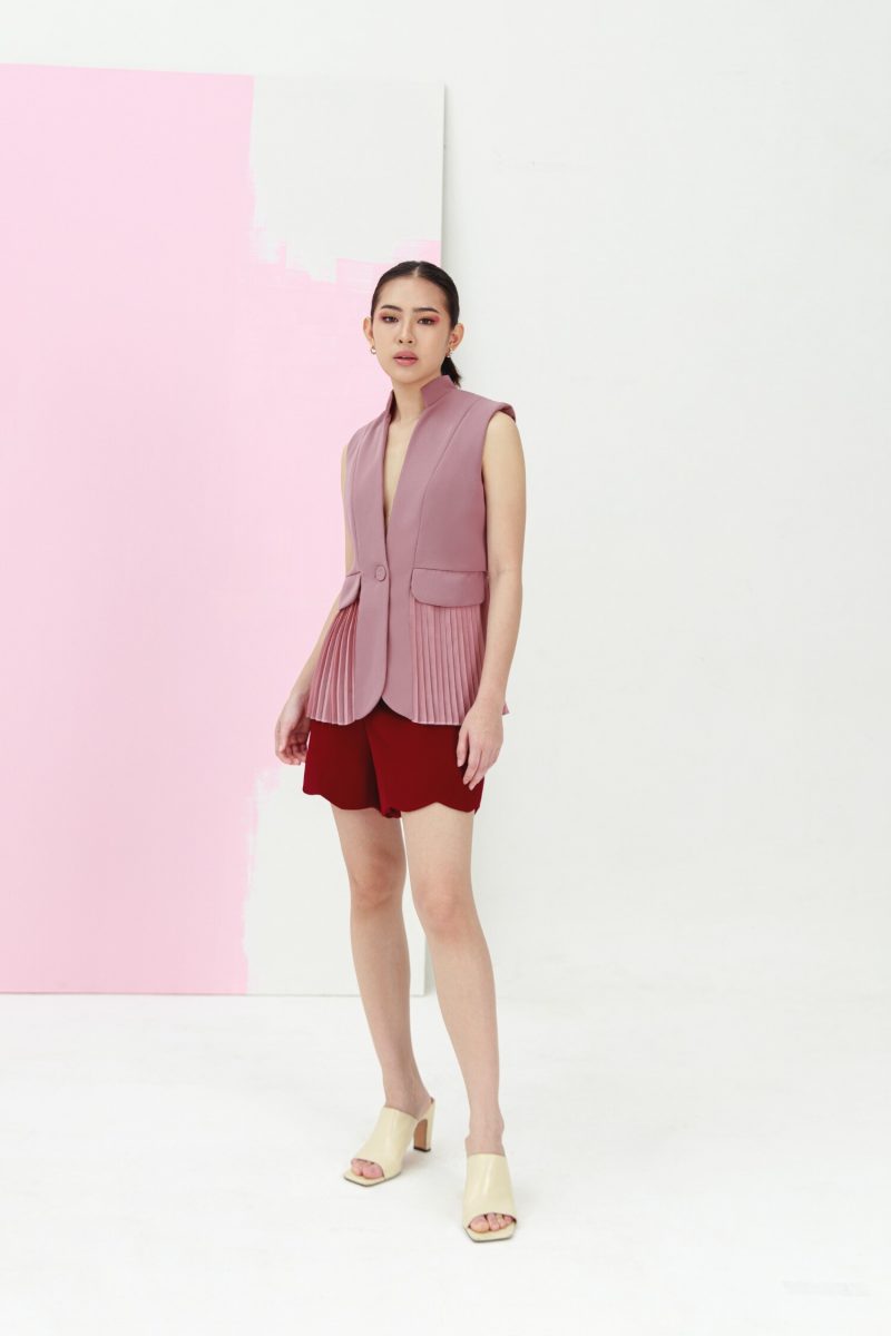 e vee Diana single button vest & Claret short pants