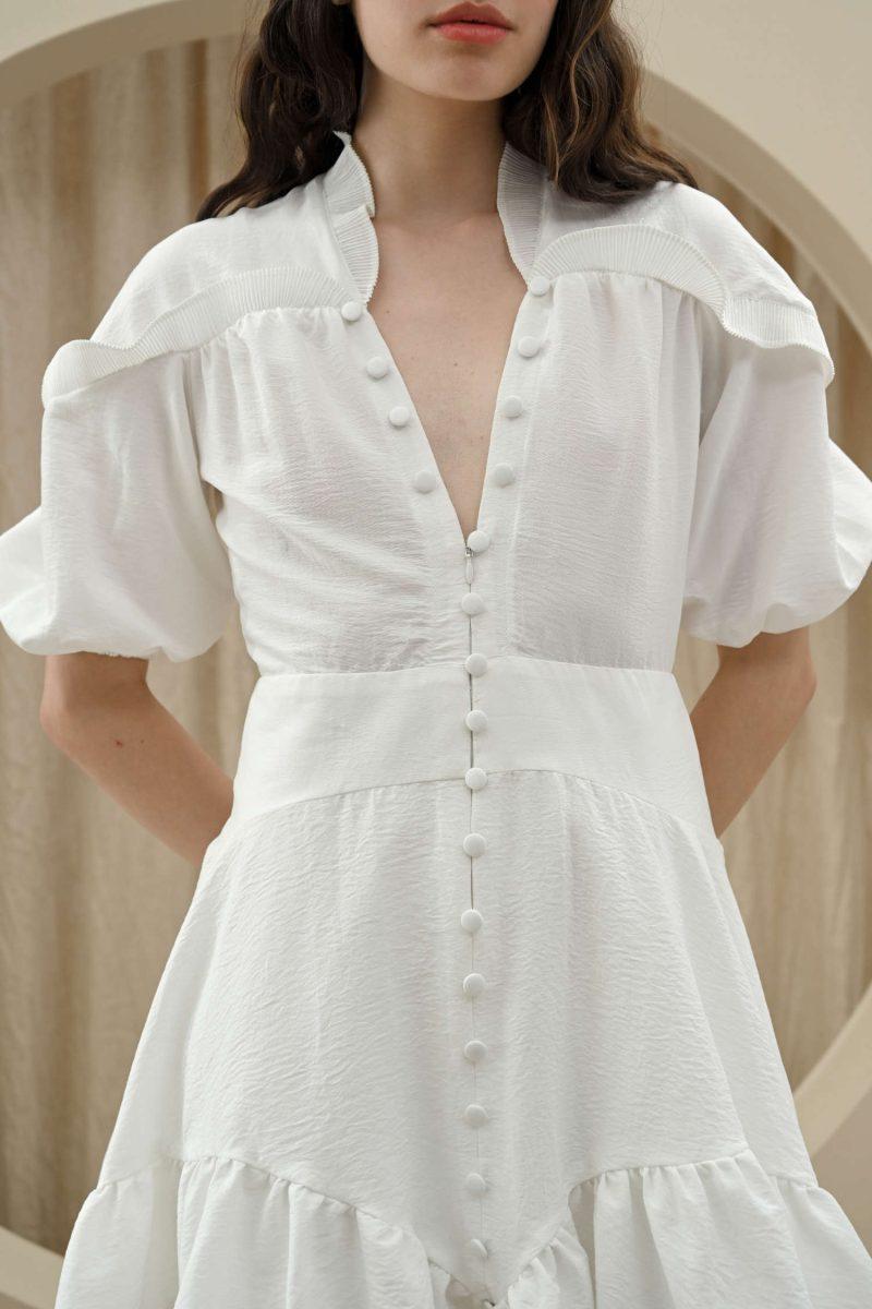 E Vee Elu Ruffle Dress With Front Buttons