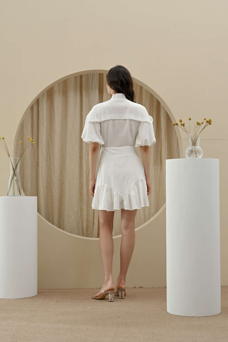 E Vee Elu Ruffle Dress With Front Buttons