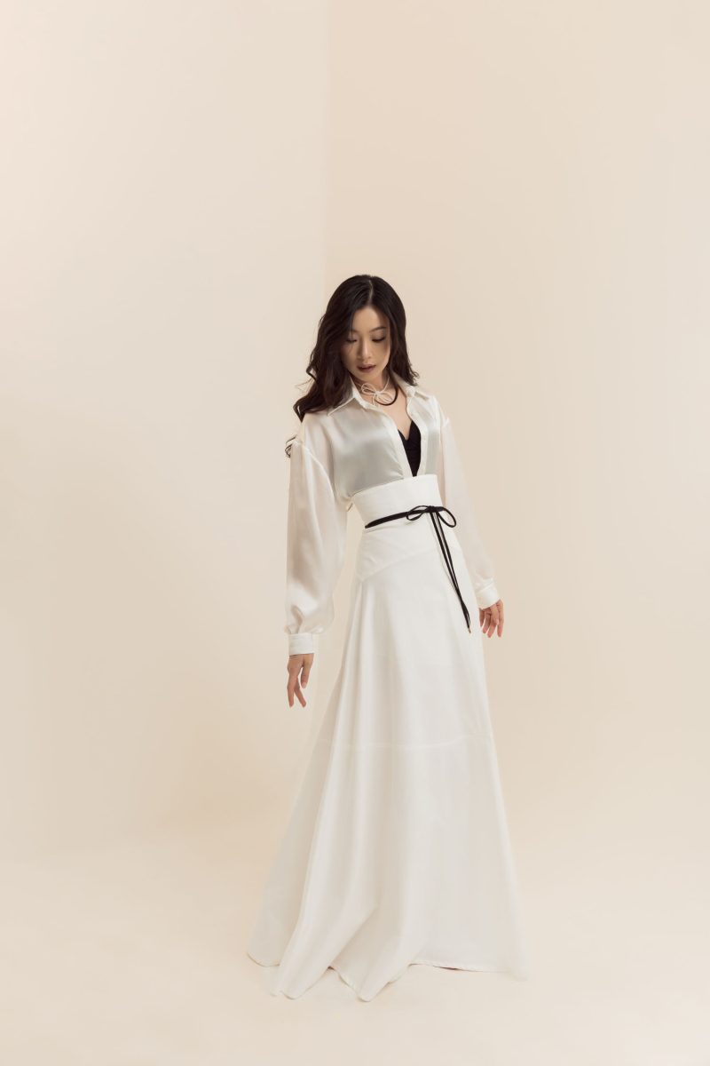 e vee Serene High Waisted Skirt White