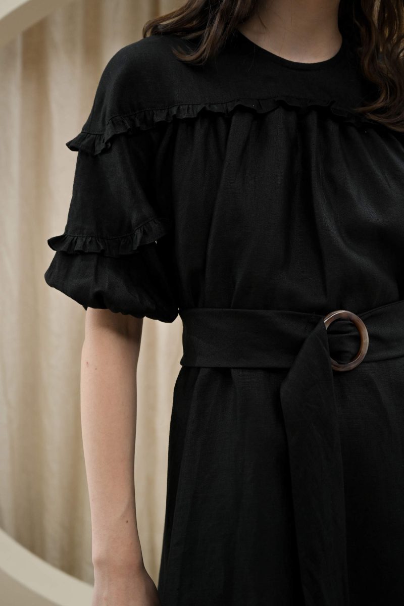 E Vee Sno Flared Midi Dress With Belt In Black