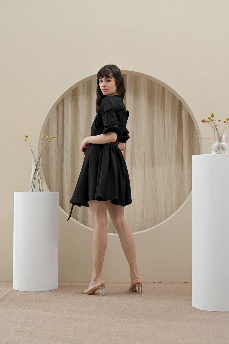 E Vee Sno Flared Midi Dress With Belt In Black