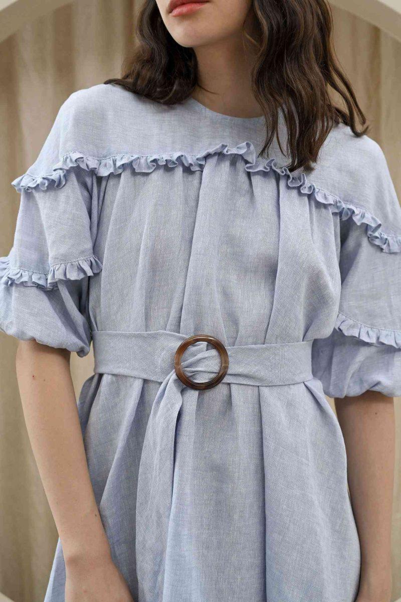 E Vee Sno Flared Midi Dress With Belt In Blue