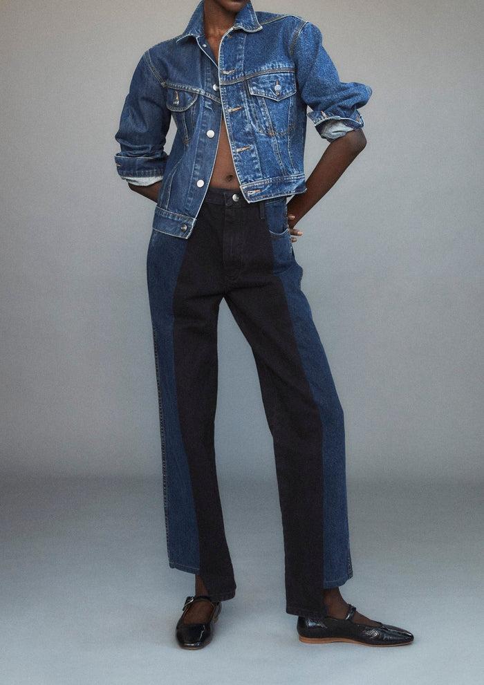 E.l.v. Denim Dark Blue Black Contrast Boyfriend Jean Jeans