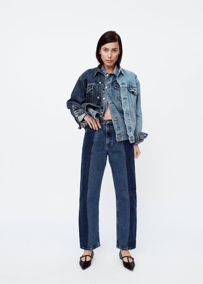 E.l.v. Denim Dark Mid Blue Contrast Boyfriend Jean Jeans