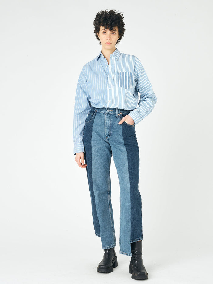 E.l.v. Denim Dark Mid Blue Contrast Boyfriend Jean Jeans