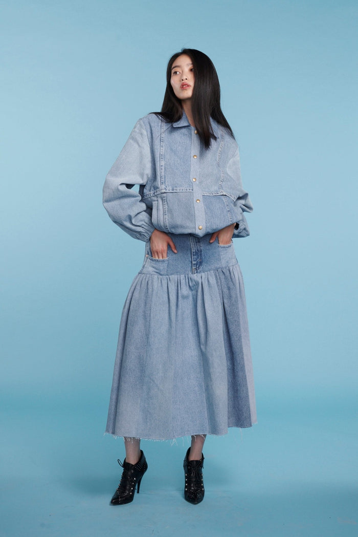 E.l.v. Denim Harvard Denim Skirt Light Blue Skirt