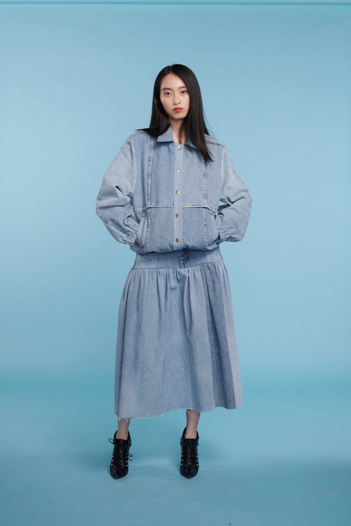 E.l.v. Denim Kara Bomber Jacket Denim Light Blue