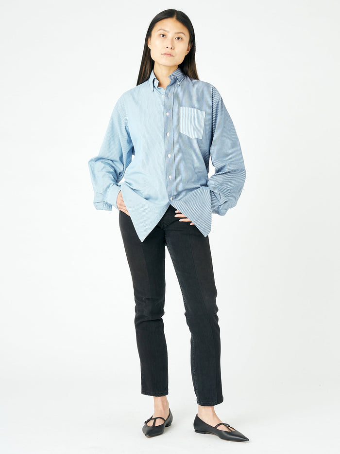 E.l.v. Denim Solid Blue Stripe Diana Shirt Shirt
