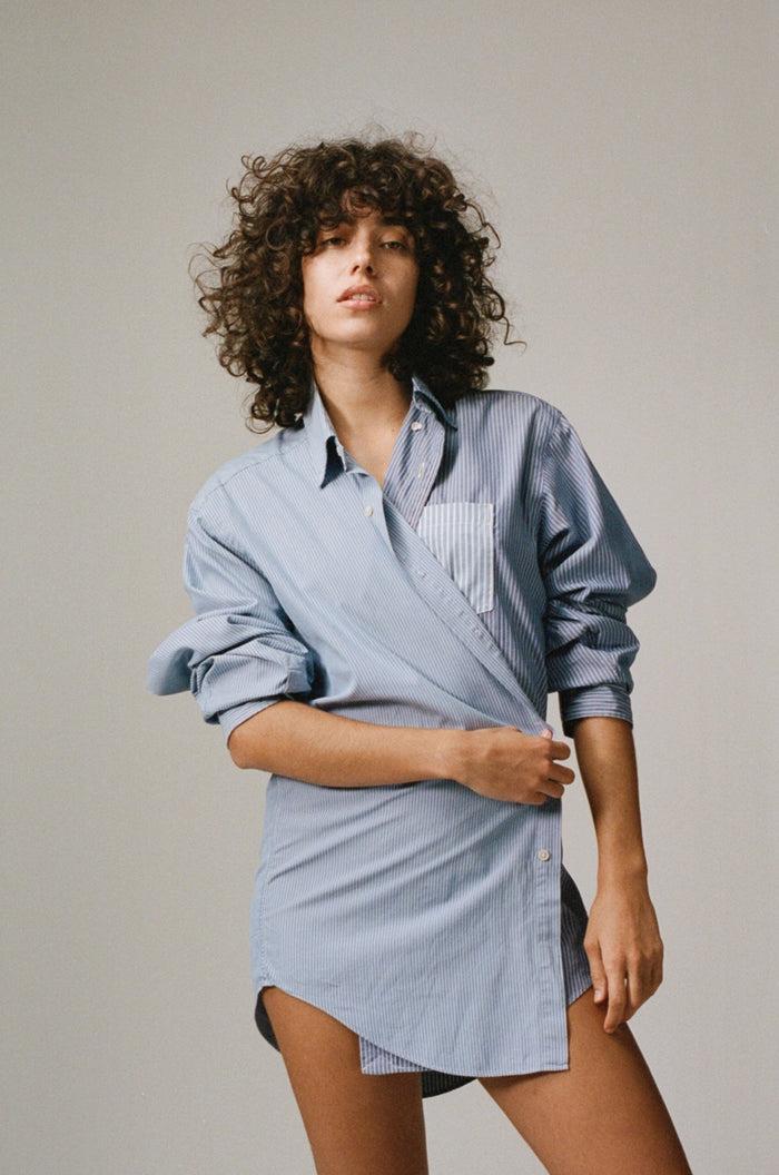 E.l.v. Denim Solid Blue Stripe Diana Shirt Shirt