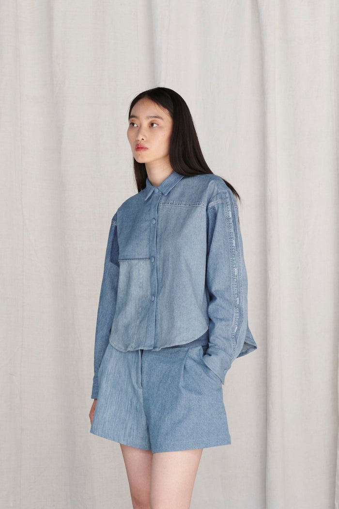 E.l.v. Denim Emilie Shirt Patchwork Shirting Mid Blue