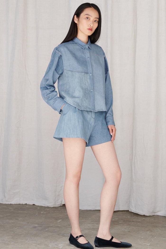 E.l.v. Denim Emilie Shirt Patchwork Shirting Mid Blue