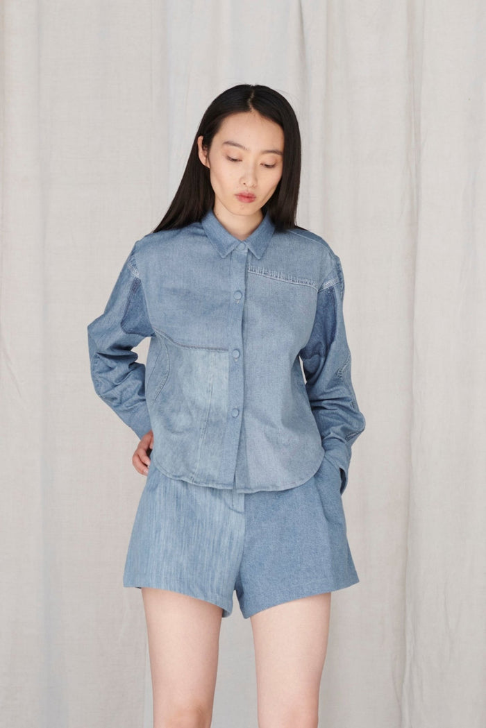 E.l.v. Denim Emilie Shirt Patchwork Shirting Mid Blue