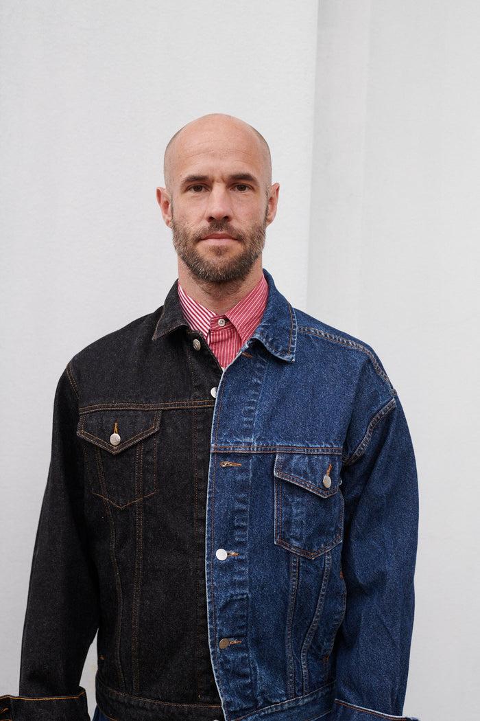 E.l.v. Denim Men's Classic Denim Jacket Black Dark Blue Jacket