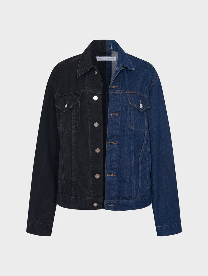e.l.v. denim Men's Classic Denim Jacket Black Dark Blue Jacket