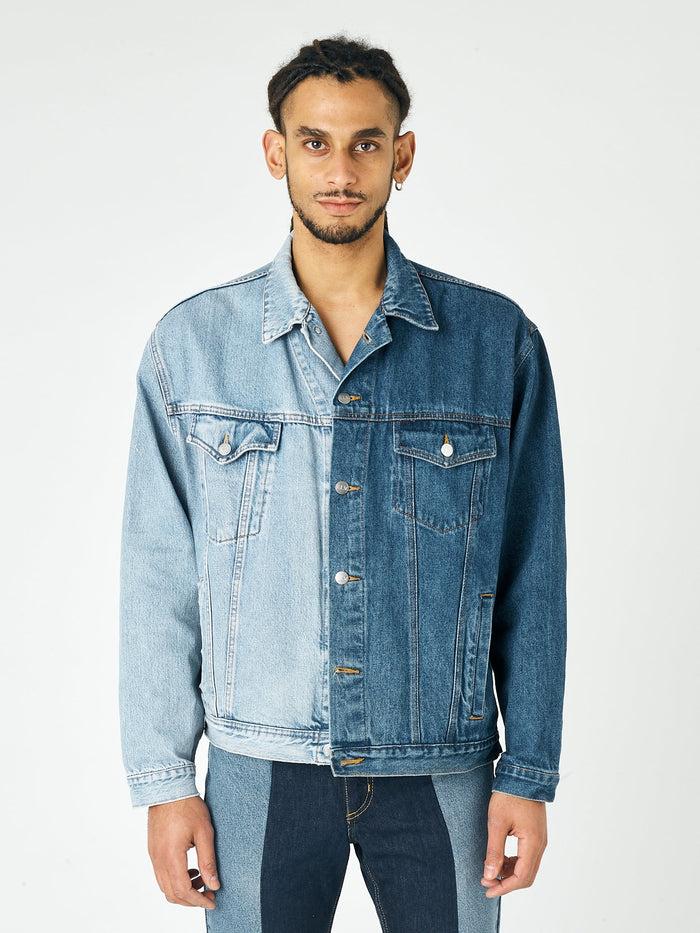 e.l.v. denim Men's Classic Denim Jacket Dark/Light Blue Jacket