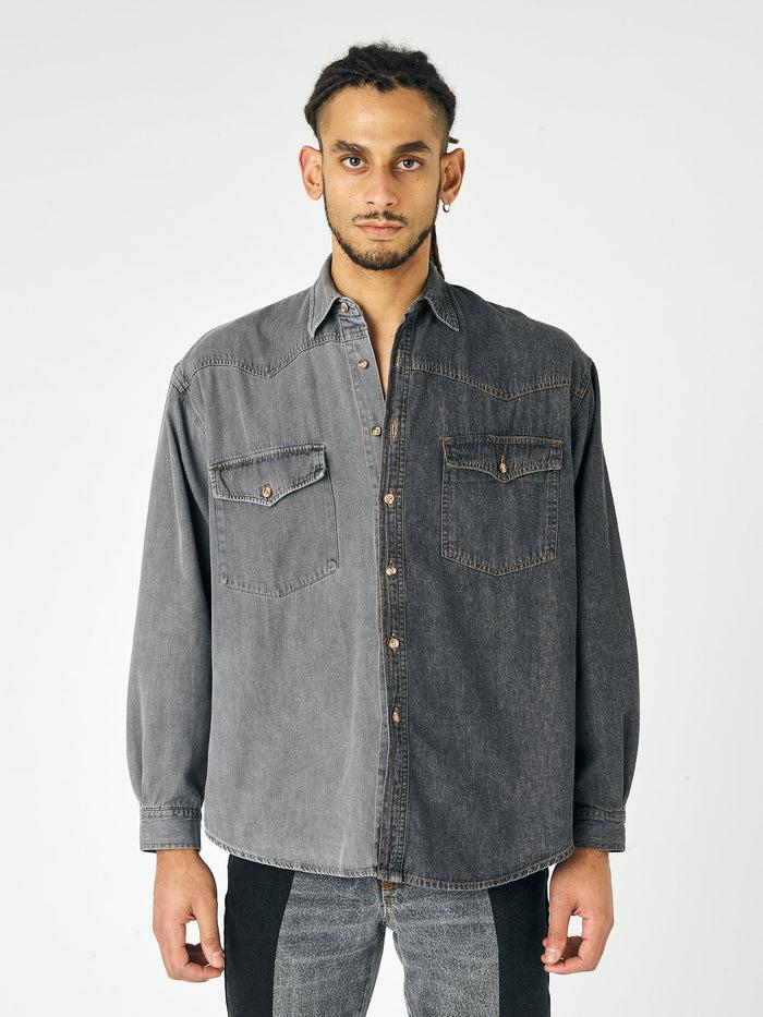 E.l.v. Denim Men's Classic Denim Shirt Black Grey Shirt