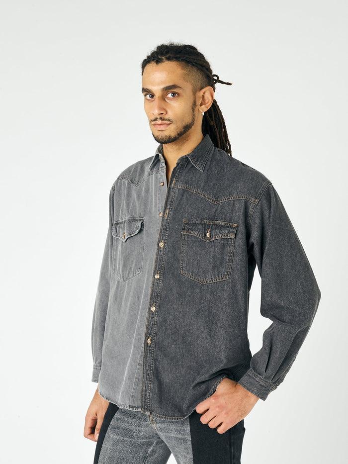 E.l.v. Denim Men's Classic Denim Shirt Black Grey Shirt