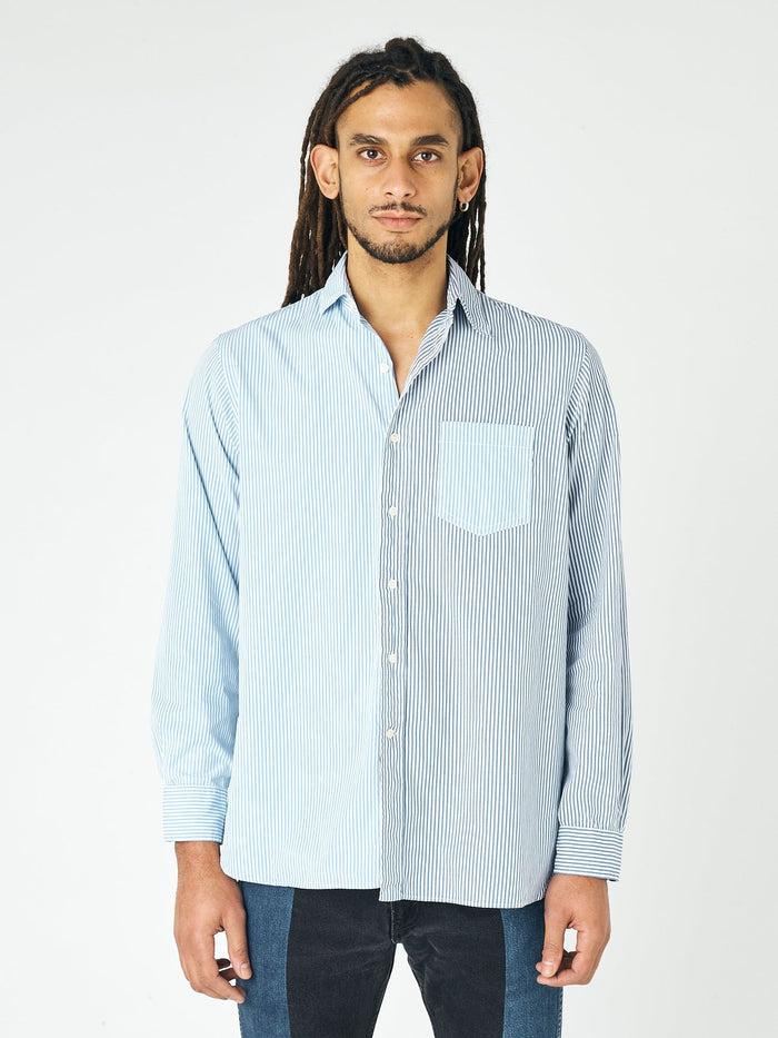 E.l.v. Denim Men's Diana Shirt Stripe Cotton Light Blue Shirt