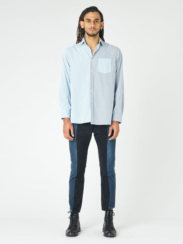 E.l.v. Denim Men's Diana Shirt Stripe Cotton Light Blue Shirt