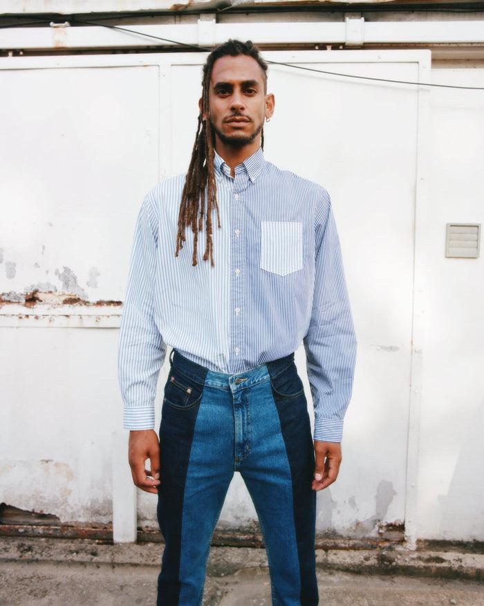 e.l.v. denim Men's Diana Shirt Stripe Cotton Light Blue Shirt