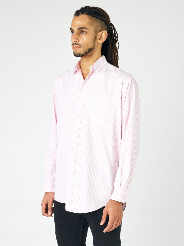 E.l.v. Denim Men's Diana Shirt Stripe Cotton Pink Shirt