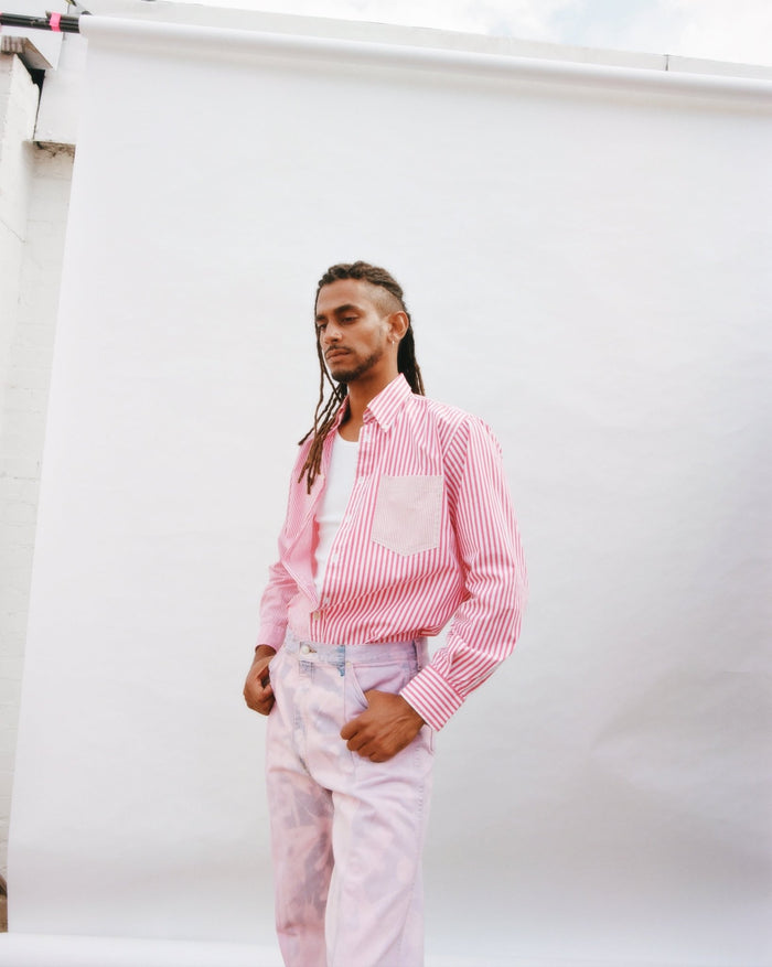 e.l.v. denim Men's Diana Shirt Stripe Cotton Pink Shirt