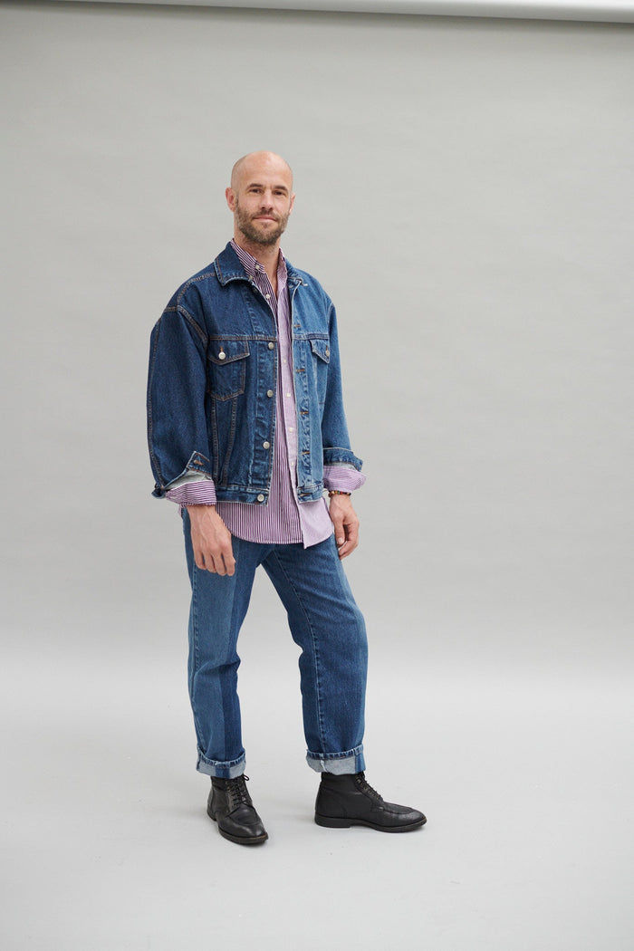 E.l.v. Denim Men's Stovepipe Jean Mid Dark Blue Trousers