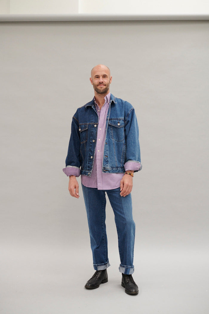 E.l.v. Denim Men's Stovepipe Jean Mid Dark Blue Trousers