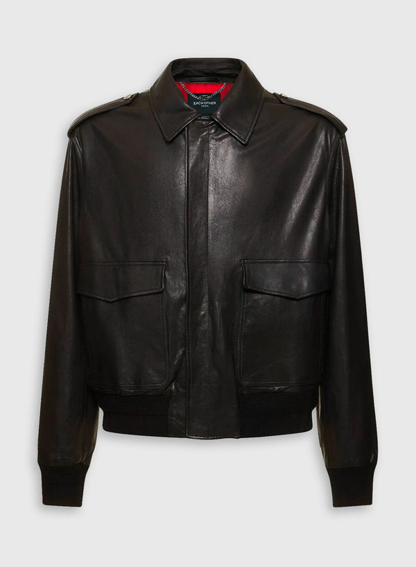 each other Leather Bomber Jacket Black